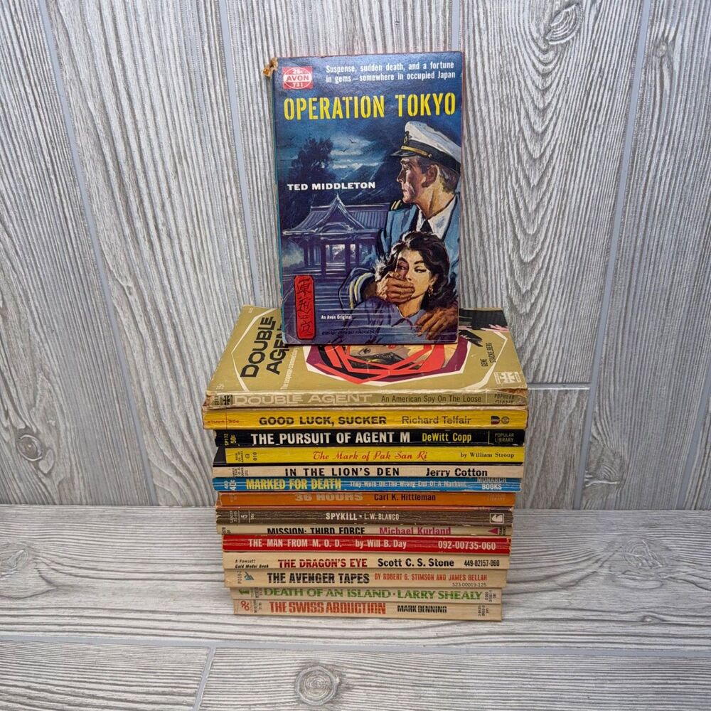 Lot of 15 Spy Action Books 1950s-1980s Novels, Double Agent 36 Hours & More